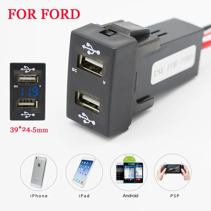 Автомобильная панель с двумя usb-портами для зарядки приборной панели 5 в 2,1 А, 1,2 А, 2 USB зарядного устройства и измерителя напряжения, монитор батареи для Ford для телефона