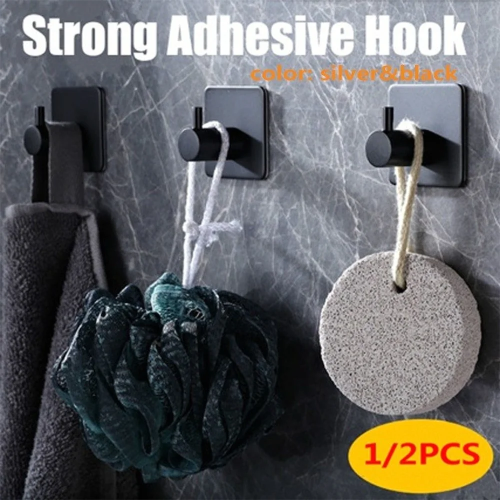 

1/2Pcs Waterproof Strong Adhesive Hooks for Bathroom With Stainless Steel Wall Sticker Storage Wall Door Clothes Coat Hat Hanger