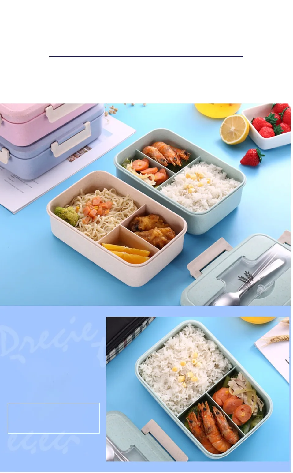 Bento Ланч-бокс для детей с ложкой палочки для еды контейнер герметичный BPA бесплатно Пшеничная солома набор посуды Экологичная коробка для еды
