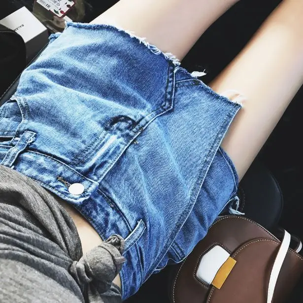 Женские джинсовые шорты синие повседневные свободные мини юбки с высокой талией