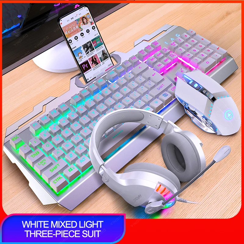 104 keys gaming keyboard mouse headset combos mechanical feel game keyboards 3200dpi mice headphone set for pc gamer free global shipping