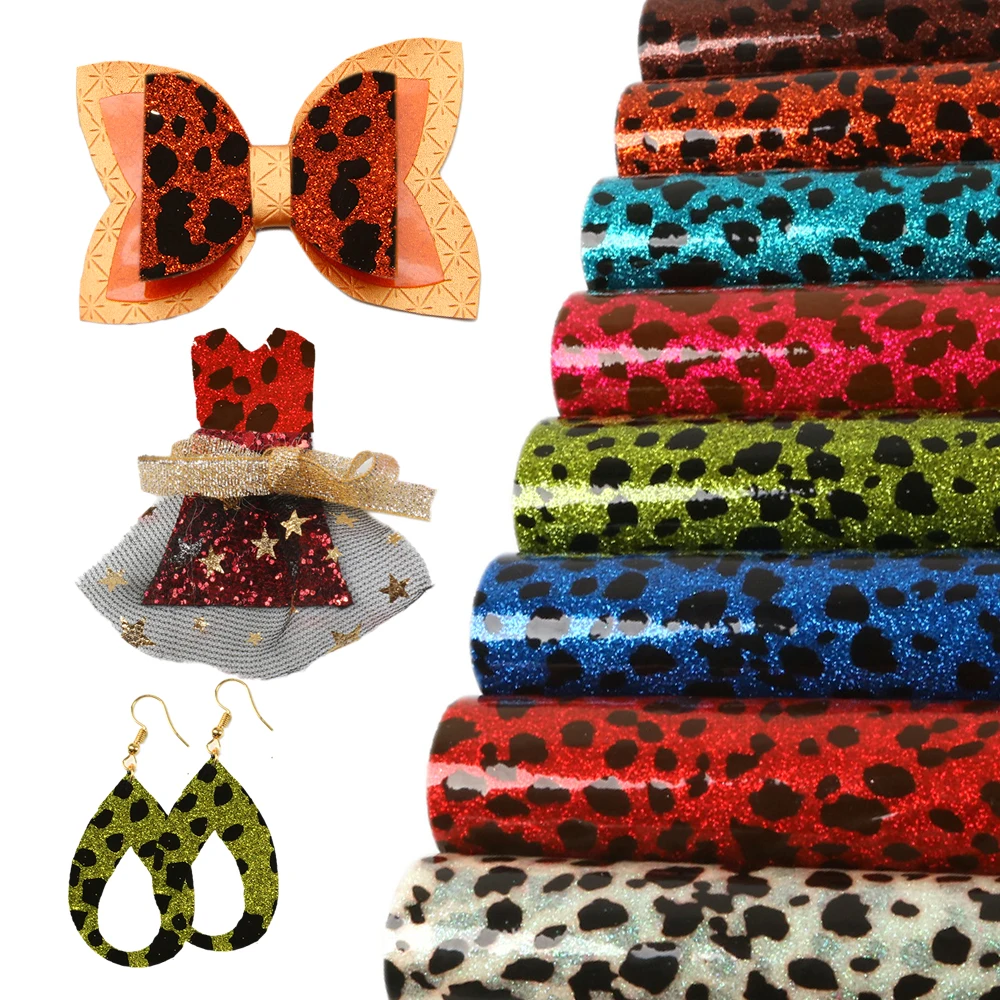

8Pcs/Set 20*34cm Double Sides Glitter Leopard Faux Synthetic Leather Sheets For Hair Bow Bags Phone Cover Crafts,1Yc7980