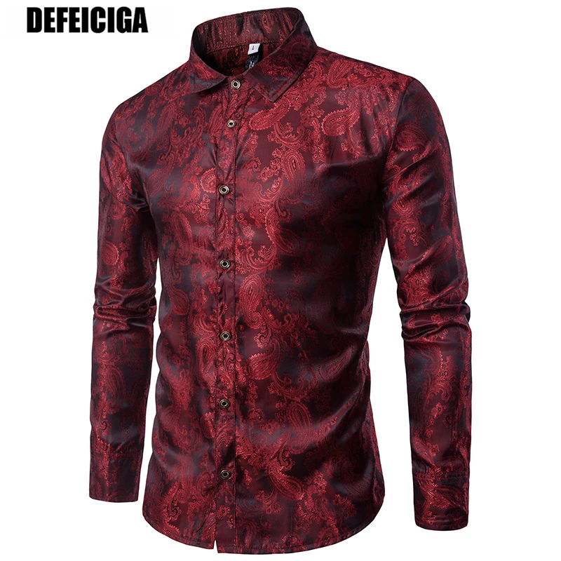 Мужская рубашка с длинным рукавом красная золотая фиолетовая синяя классическая