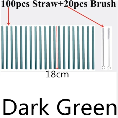 100 straw - 20 brush 100 шт многоразовые стаканы для питья 18 см х 8 мм для смузи, чая, сока- 10 упаковок с 20 щетками для чистки - Цвет: 100 straw - 20 brush