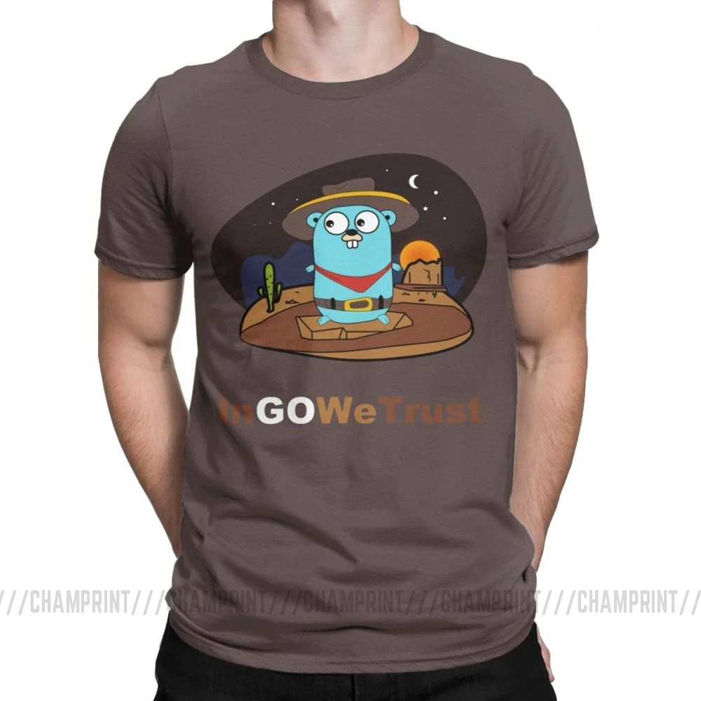 Коричневый Golang Мужская футболка Gopher In Go мы доверяем программисту Программирование футболка кодер кодирование одежда разработчик забавная футболка - Цвет: Коричневый