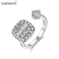 luoteemi stylish square resizeable open ring for women girls with aaa clear cubic zircon white gold color fashion jewelry gift