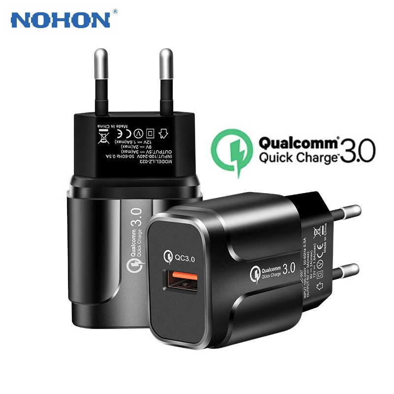 

NOHON Quick Charge QC3.0 USB Charger for iPhone11 Pro Max Universal Mobile Phone Fast Charging Travel Wall Charger Adapter EU US