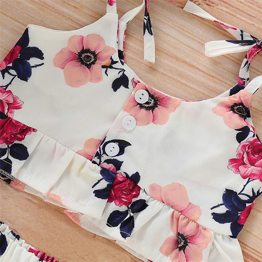 Детские бальные платья без рукавов с цветочным узором топ оборками Шорты костюм