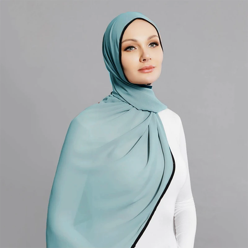 

1PC BLACK STITCHING WOMEN HEAVY CHIFFON HIJABS NEW FASHION TRENDY GOOD STITCHING SHAWLS PLAIN BUBBLE CHIFFON SCARF