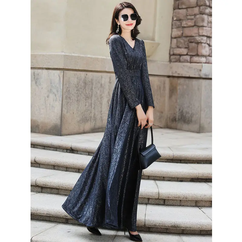 В богемном стиле Стиль для женщин тонкий печати длинный осень-зима с круглым