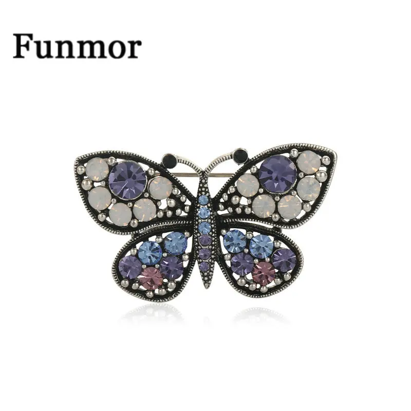 Модные броши Funmor в форме бабочки с полностью хрустальными кристаллами булавки из