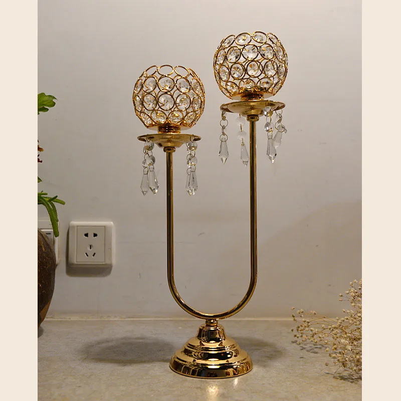

2 heads crystal wedding table centerpieces candlesticks candle stand metal candlelabra candle crystal candle rack