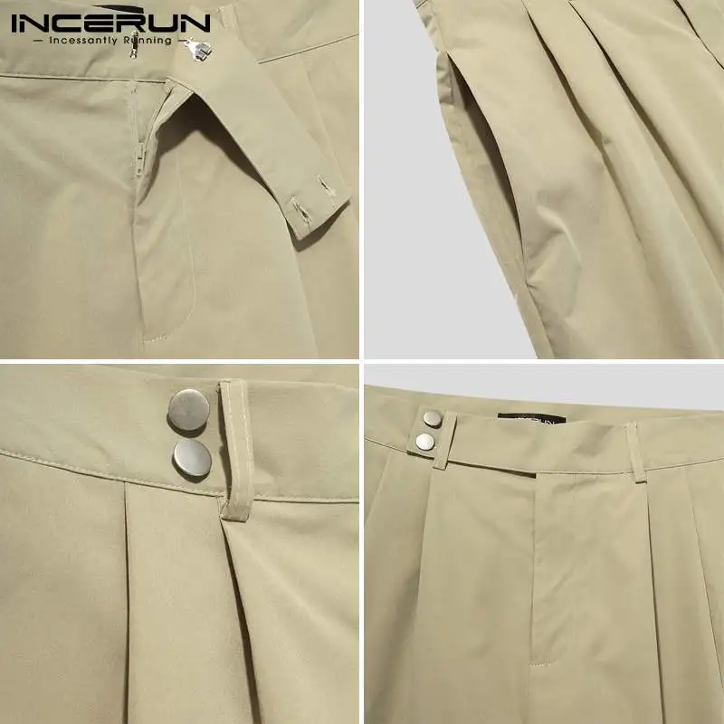 

2021 Fashion Men Pants Joggers Solid Color Button Streetwear Casual Straight Trousers Men Korean Pantalones Hombre S-5XL INCERUN