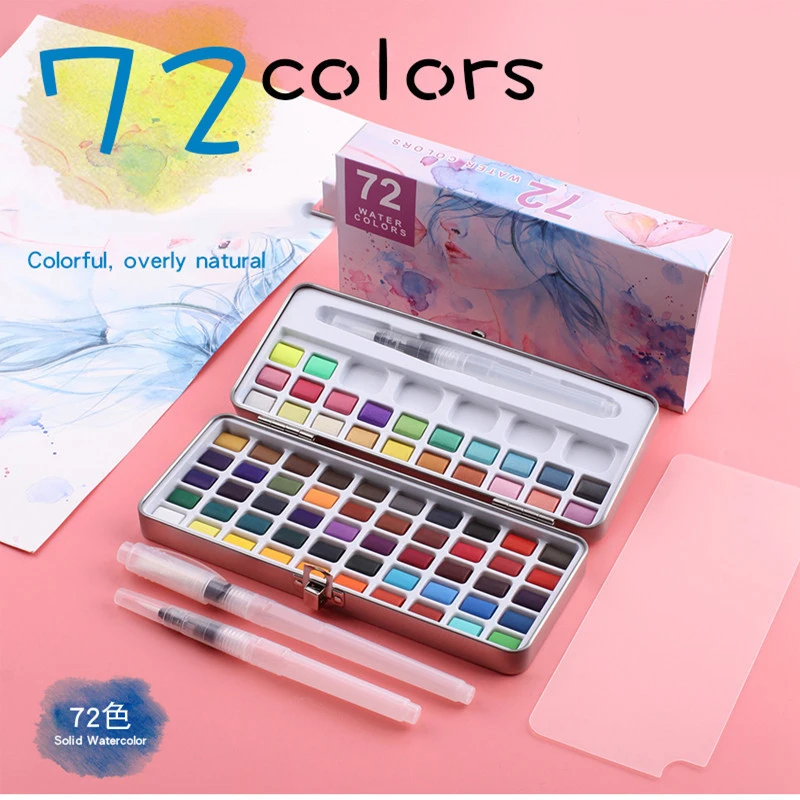 

New Arrival 72 Color Transparent Solid Watercolor Portable Watercolor Pigment for Kids Drawing Watercolor Paper Supplies