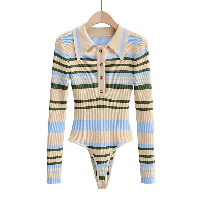 GOPLUS Bodysuit Overalls for Women Striped Long Sleeve Bodysuits Sexy Body Femme Ropa Mujer Kombinezon Damski Manche Longue