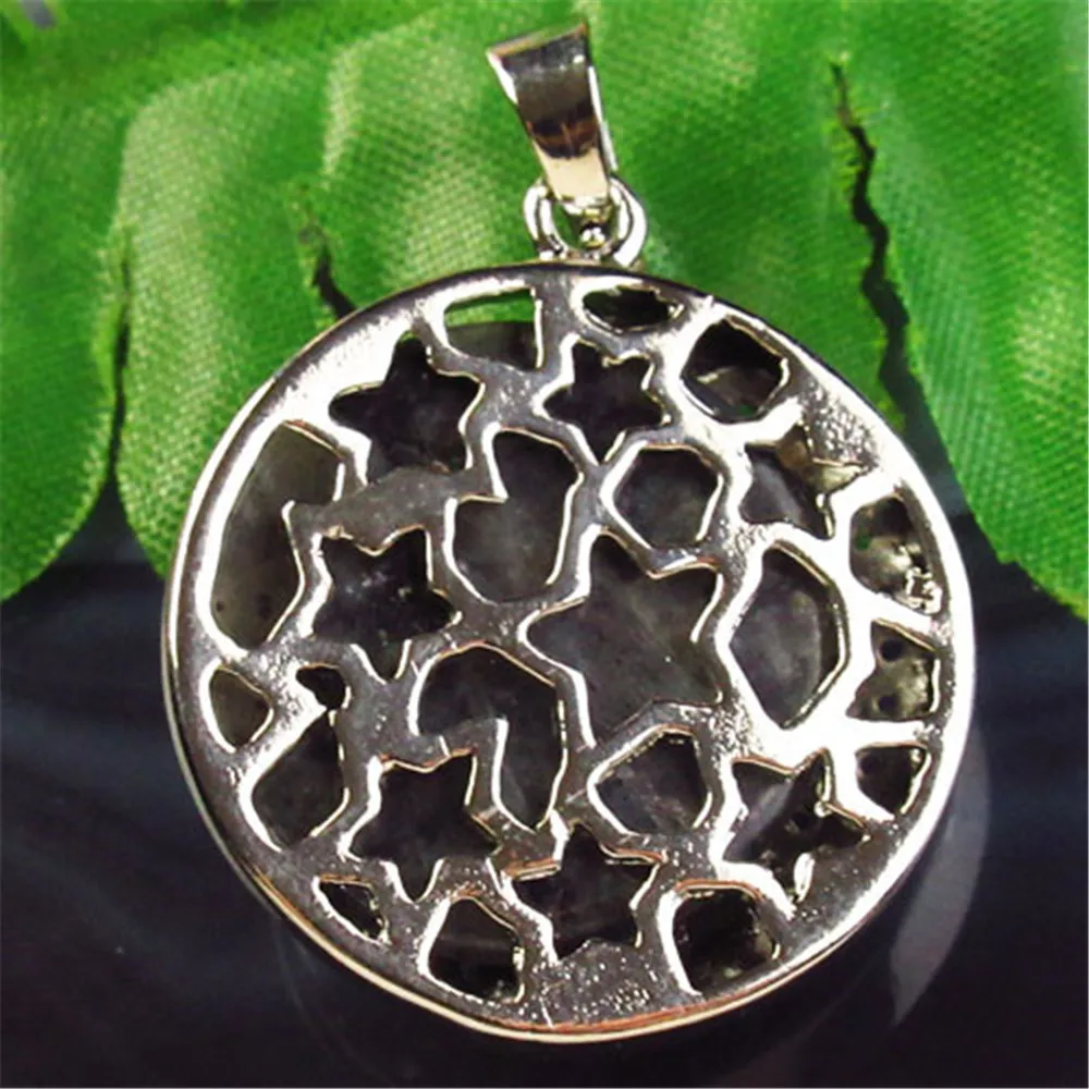 

Wrapped Pave Crystal Natural Larvikite Round Pendant Bead 25x10mm
