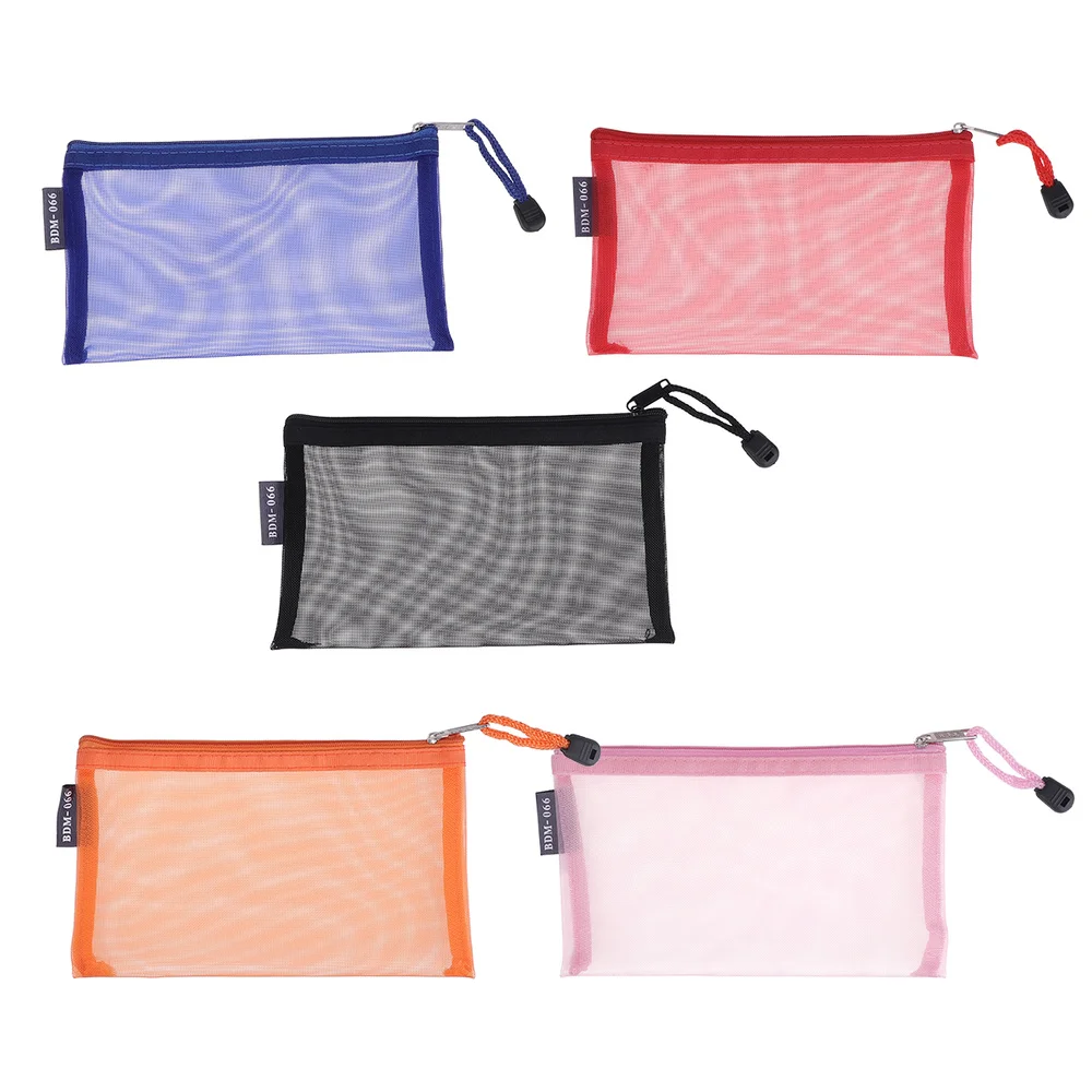 

5pcs Zipper Mesh Pouch Transparent Pencil Pen Bag Multipurpose Travel Bags for Office Supplies Cosmetics Travel Accessories
