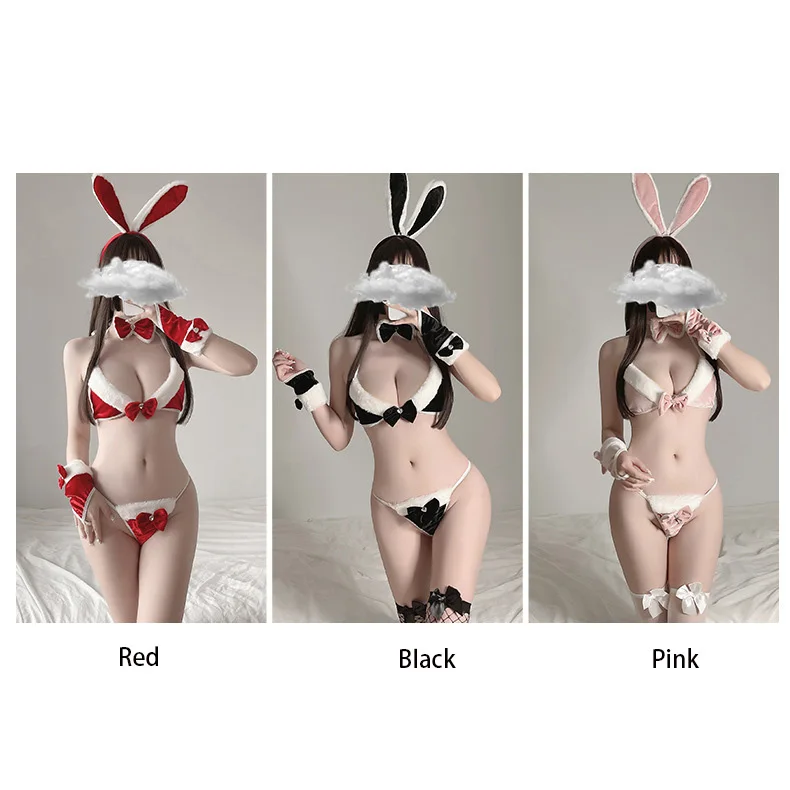 

Рождественский сексуальный комплект нижнего белья, милый кролик, девушка, горничная, сексуальный костюм, косплей, Униформа, искушение, три ц...