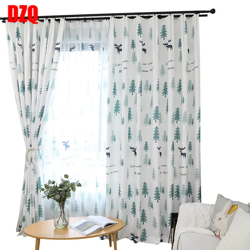 

Simple Modern Nordic Style Elk Printing Shade Cloth Curtains for Living Room Bedroom Christmas Living Room Curtains Blackout