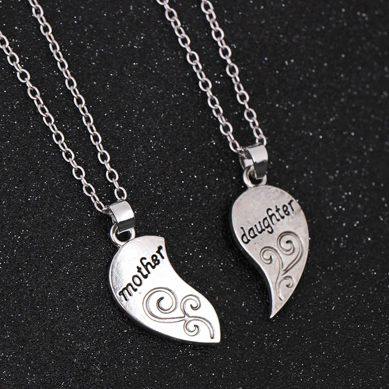 

RONGQING 12set/lot Mother daughter Letter necklace Silver Love Long Statement Necklace From Factory