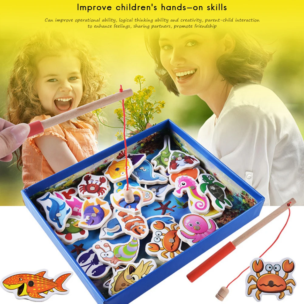 Детские деревянные магнитные рыболовные игрушки Раннее развитие и образование