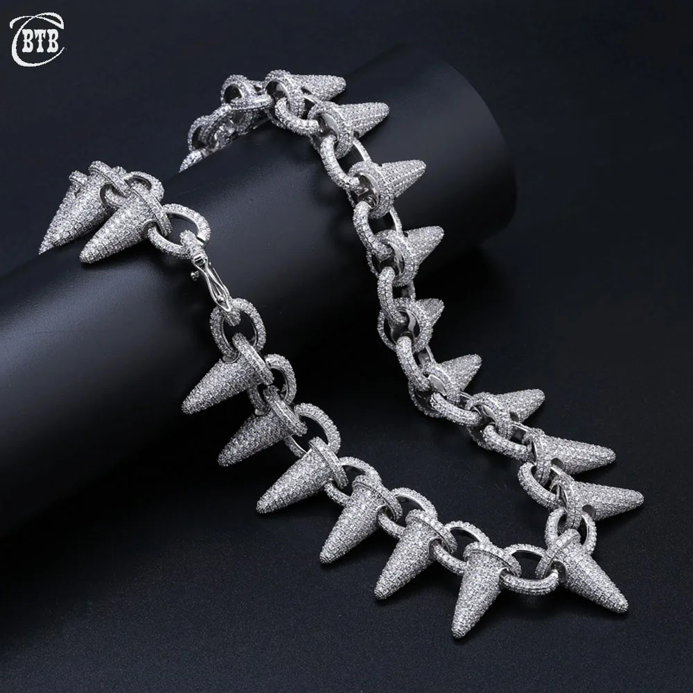 28 мм Роскошная Мода Рок Iced Out заклепочные шипы ожерелье с манжетами цепь Bling Циркон хип хоп золотые серебряные ювелирные изделия подарки для мужчин