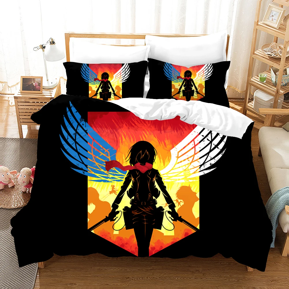 

Anime Attacking Giant Duvet Cover 3D Design Bedding Set Soft Comforter Cover Printed Bedspread For Adult Boys Luxury Bedclothes