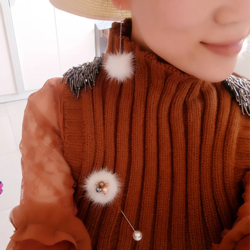 Женская Брошь в виде цветка имитирующей жемчуг с меховым помпоном для пирсинга