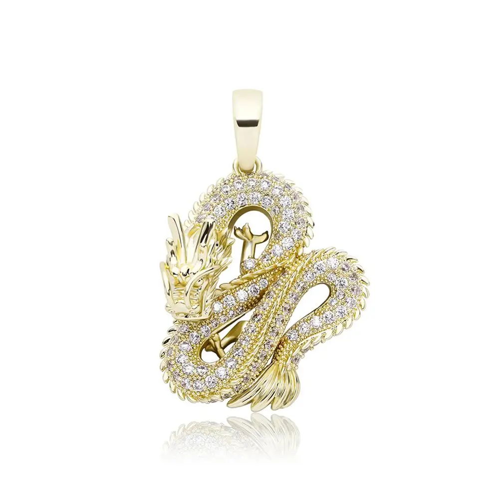 

Ice Sculpture Dragon Pendant Necklace With Tennis Chain Iced Out Cubic Zirconia Hip Hop Fashion Charm Gift Men Women