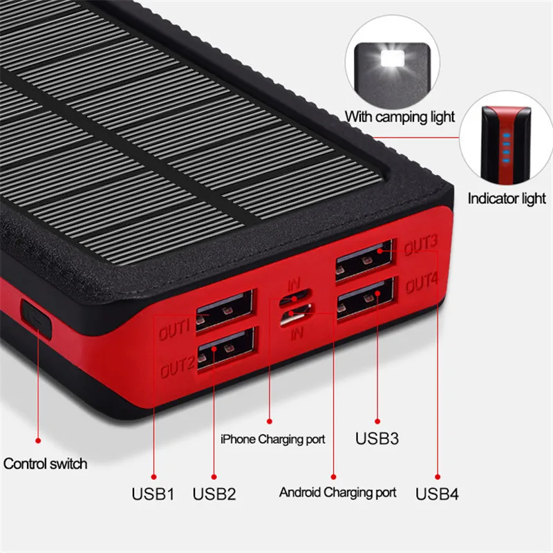 2021 80000mah solar powerbank phone fast charger portable with led light 4 usb ports external battery for xiaomi iphone samsung free global shipping
