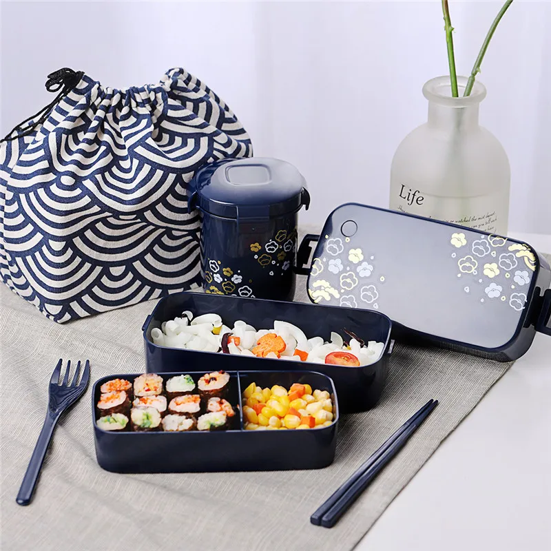 ONEISALL Bento набор Ланч-бокс палочки ложки и суповые банки посуда двухслойная