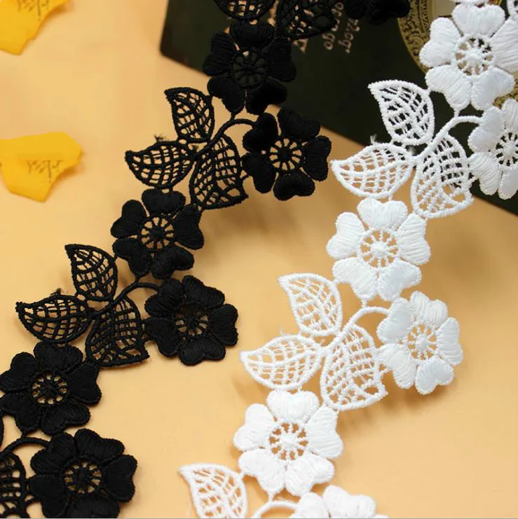 10 ярдов/партия кружевная отделка из молочного шелка белого черного цветов ширина