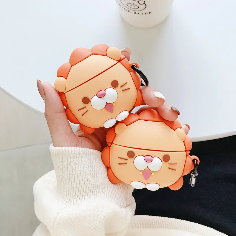 

Cartoon Lion Pattern Soft Silicone Protective Cover Shockproof Case Skin with Hook for Airpods Pro Charging Box Accessories