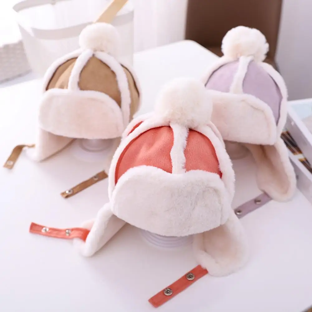 

1-4 Years Infant Hat Warm Children Adjustable Contrast Color Flat Brim Hat for Outdoor Toddler Cap Kids Hat