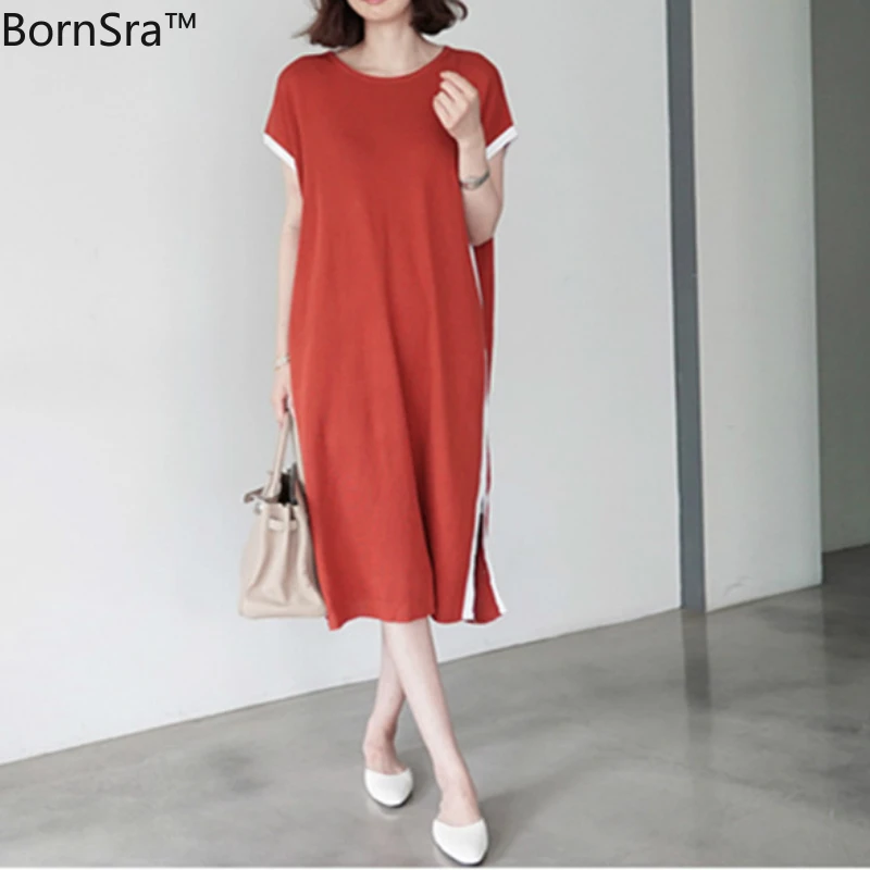 

Женское Короткое платье Bornsra, однотонное свободное платье до середины икры, с расклешенным рукавом, весна-лето 2020