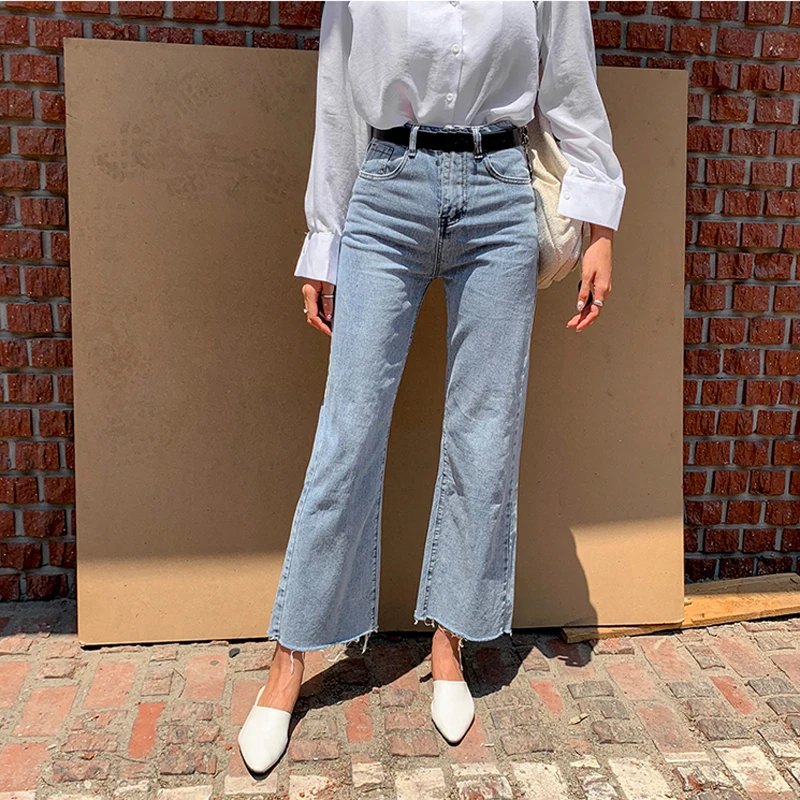 

YAMDI women denim jean female korean loose wide leg trouser woman sping autumn 2020 elegant casual denim pants tassel solid pant