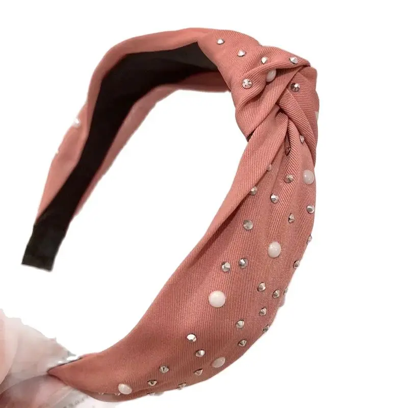 

Korean Version Of Hot Drilling Full Pearl Solid Color Hairband Wide-brimmed Knot Hair Pressure Temperament Headband Headdress