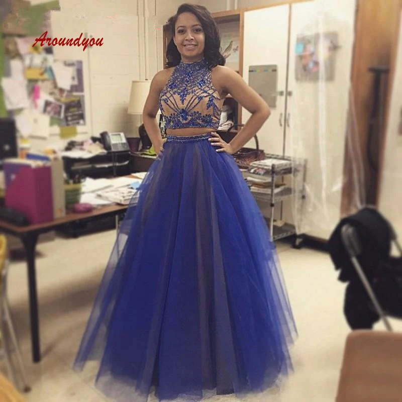 

Luxury Long Evening Dresses Party A Line Two 2 Piece Crystals Plus Size Women Ladies Formal Dresses Evening Gown