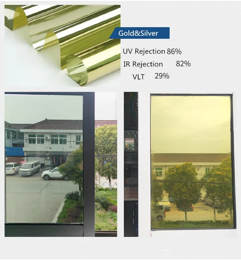 Пленка для окна SUNICE самоклеящаяся пленка золото и серебро теплоизоляция