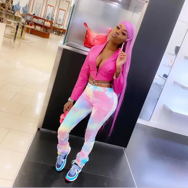 

Colour Fashion Casual Print Tie-Dye Regular Mid Waist Trousers