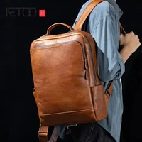 aetoo handmade vegetable tanned leather backpack retro first layer leather computer bag casual mens travel bag