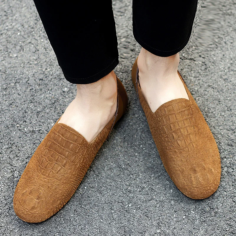 

Shoes Men Leather Loafers Lightweight Driving Shoes Classic Casual Luxury Lace-Up Shoes Fashion Crocodile Pattern Moccasin Homme
