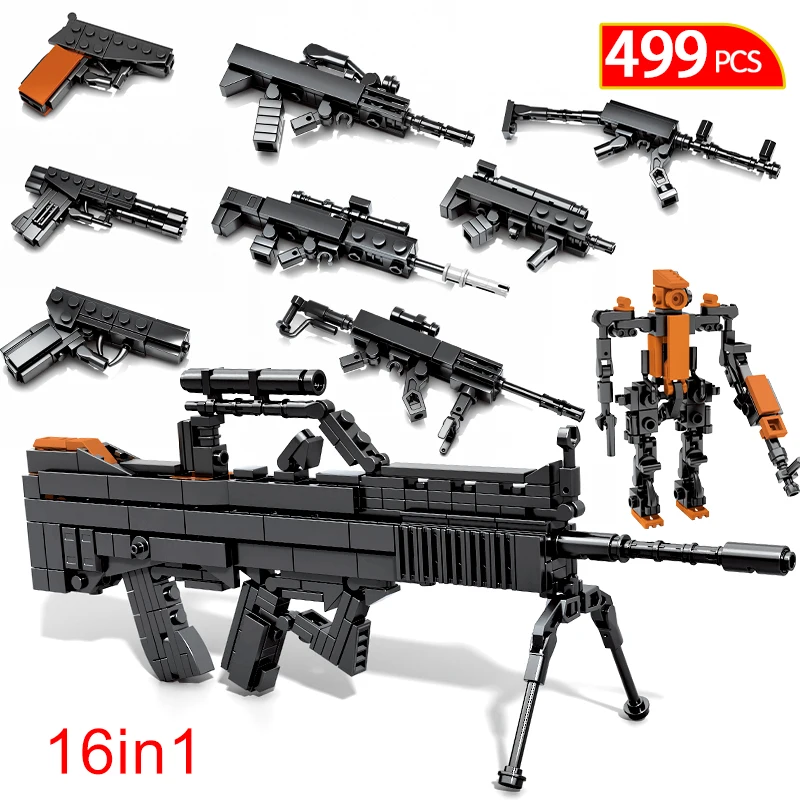 

DIY Military WW2 Weapons Gun Rifle Armory Building Blocks City Submachine Pistol Transformation Robot Bricks Toys For Kids Gifts