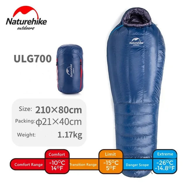 ULG700 blue Новинка Naturehike зимний гусиный пух Мумия сохраняет тепло спальный мешок ограничение комфортной температуры-32℃-4℃ ULG400 ULG700 ULG1000 - Цвет: ULG700 blue