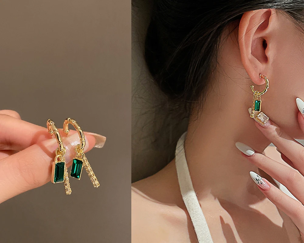 

Геометрические Блестящие Зеленые Серьги-Подвески Стразы, Модные Винтажные женские серьги с-образной формы, женские свадебные украшения