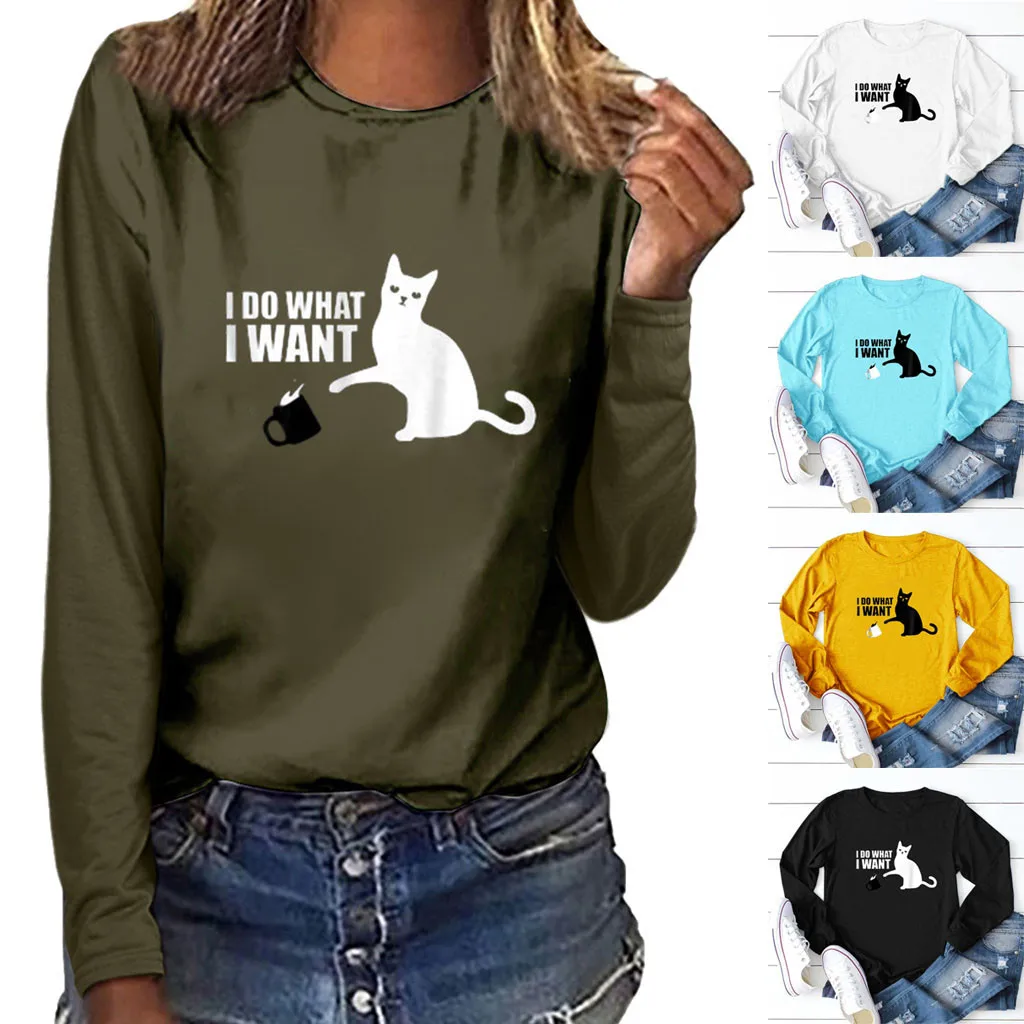 Женская мода размера плюс принт круглый вырез с длинным рукавом кофты Harajuku Хип