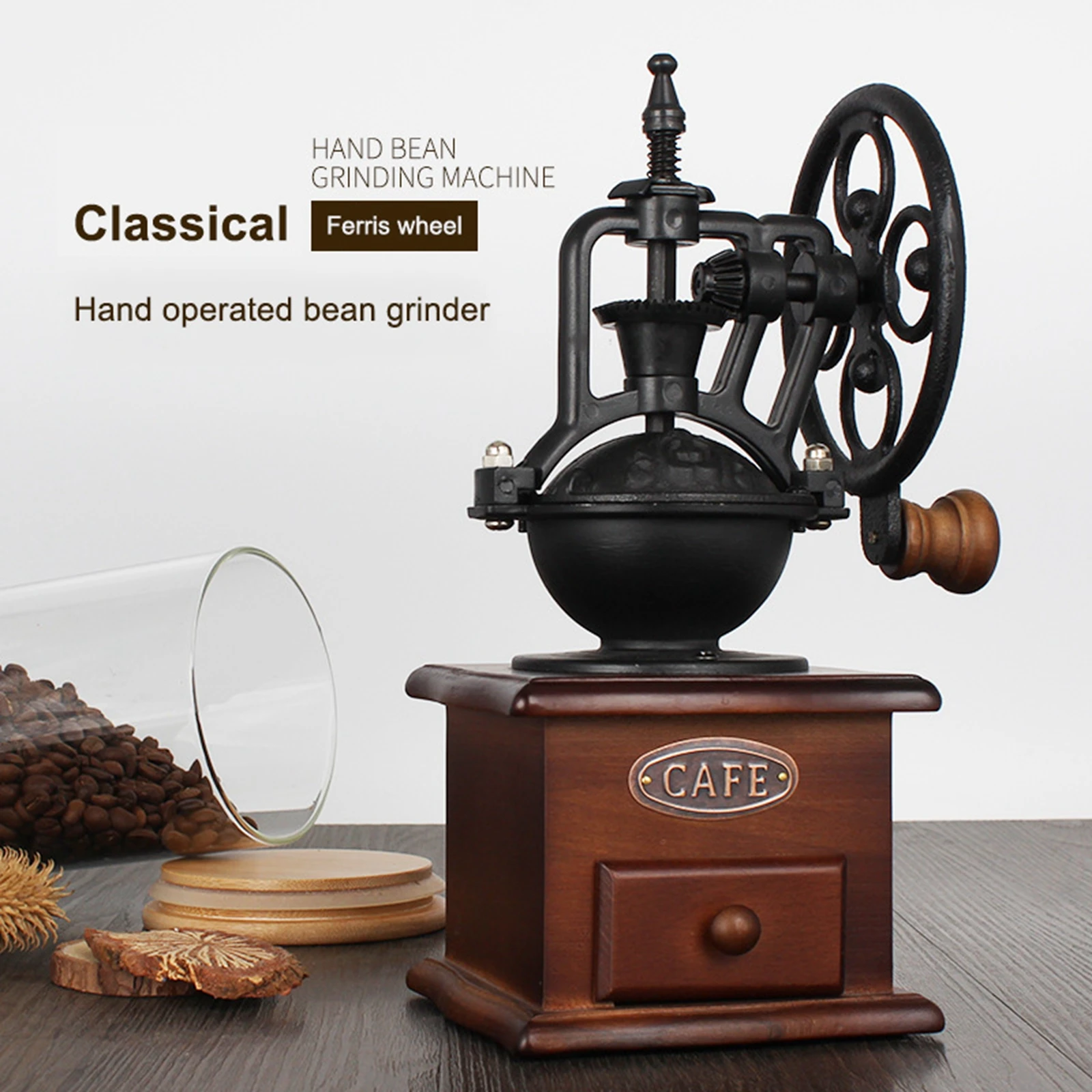 Cast Iron Hand Crank Coffee Grinder Retro Style Manual Beans Grinding Mill with Catch Drawer | Дом и сад