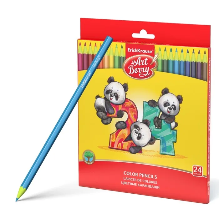 Карандаши 24 цвета ArtBerry Wood Free шестигранные пластиковые грифель диаметром 2.6