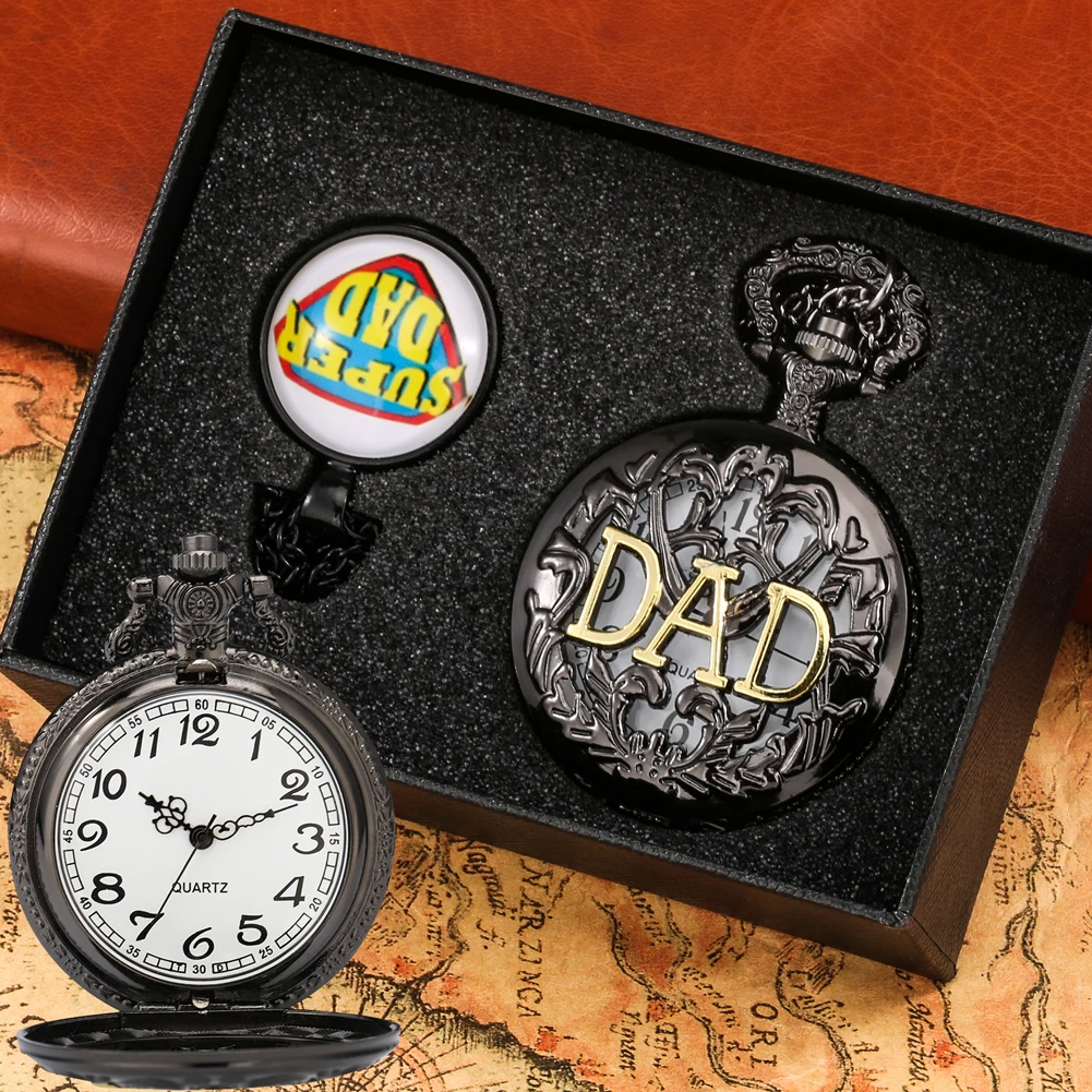 Top Luxury Necklace Pocket Watch Best Idea for Daddy Father Antique Quartz Pedent Chain Clock with Gift BOX Set Fathers Day Gift
