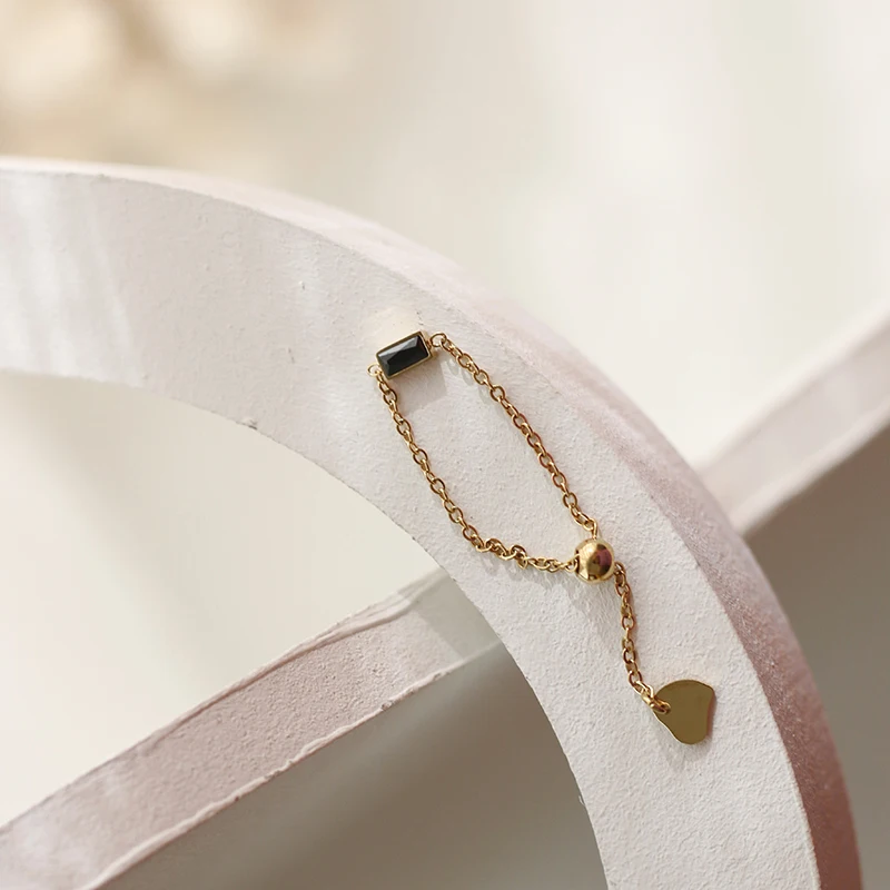 

Fashion adjustable chain Link rings Blcak/Red/Green Stone Finger Ring for Women Pink Gold Color Wedding Party Jewelry Gifts